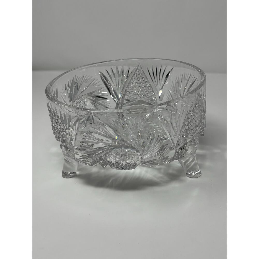 Vintage Cut Crystal Footed Bowl – Starburst Cut Glass Candy Dish